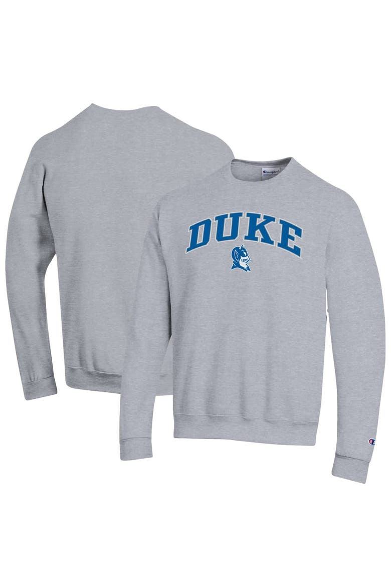 Men's Champion  Heather Gray Duke Blue Devils Arch Over Logo Pullover Sweatshirt, Alternate, color, Heather Gray
