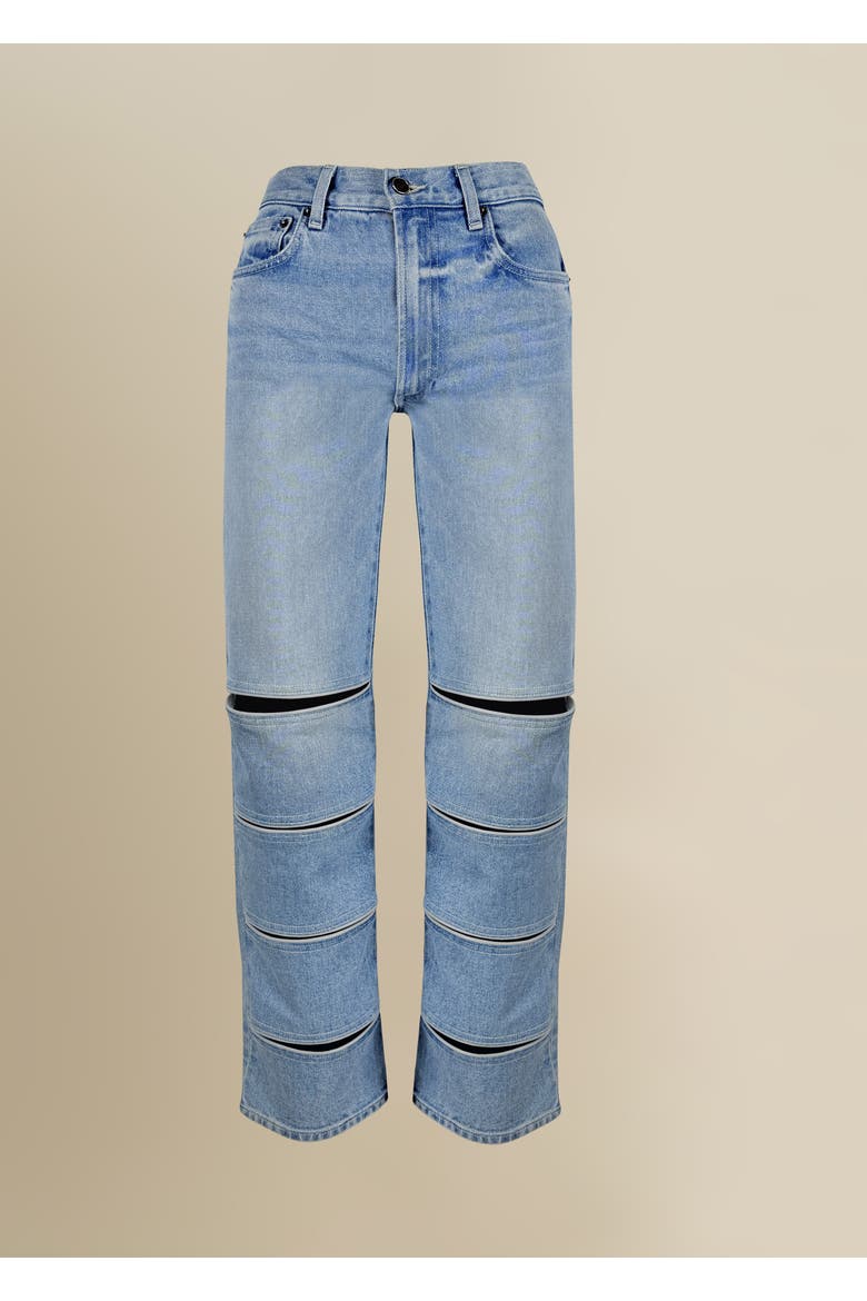 Arcana Slim-Fit Mid-Rise Leather-Trim Jeans, Main, color, Indigo