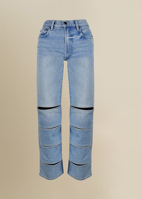 Arcana Slim-Fit Mid-Rise Leather-Trim Jeans