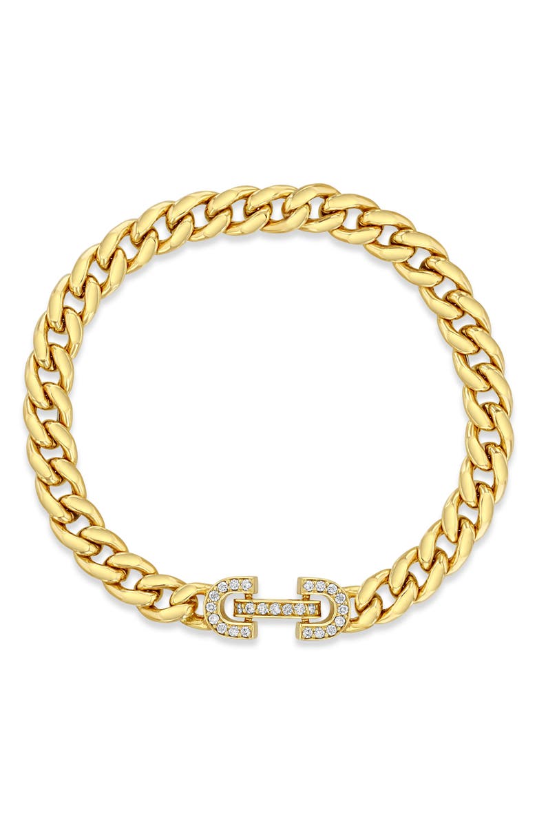 Zoë Chicco Vintage Pavé Diamond Horsebit Link Large Curb Chain Bracelet, Alternate, color, 