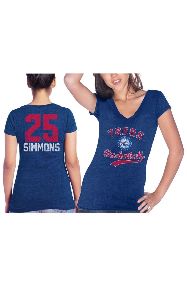 Majestic Threads Women's Majestic Threads Ben Simmons Royal Philadelphia 76ers Name & Number Tri-Blend V-Neck T-Shirt, Alternate, color,
