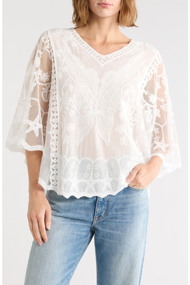 Butterfly Embroidered Poncho Top, Main, color, WHITE