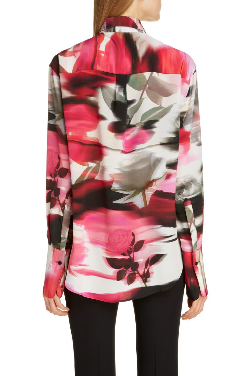 McQueen Alexander McQueen Rose Print Silk Blouse, Alternate, color, 