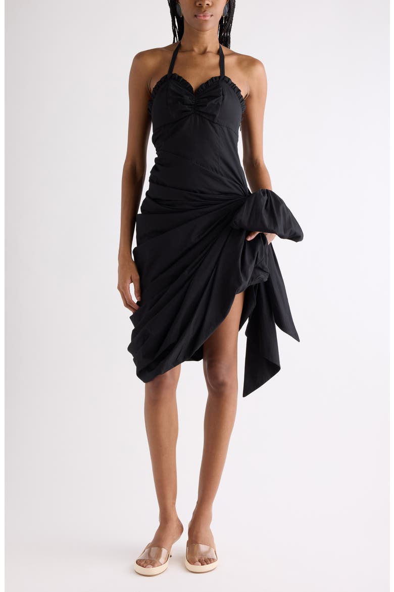 Draped Organic Cotton Poplin Dress, Main, color, BLACK