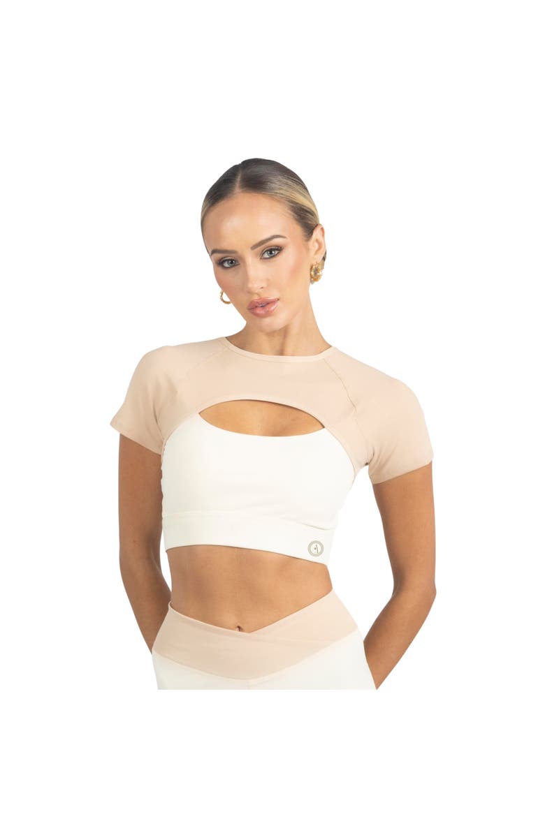 AKALIA Alisha Color Block Activewear Long Sleeve Top, Alternate, color, Beige