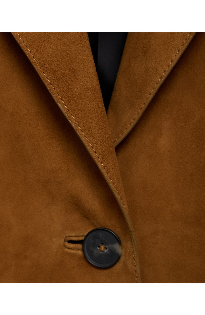 MANGO Notched Lapel Suede Coat, Alternate, color, Medium Brown