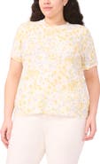 Halogen® Floral Print Short Sleeve Sweater