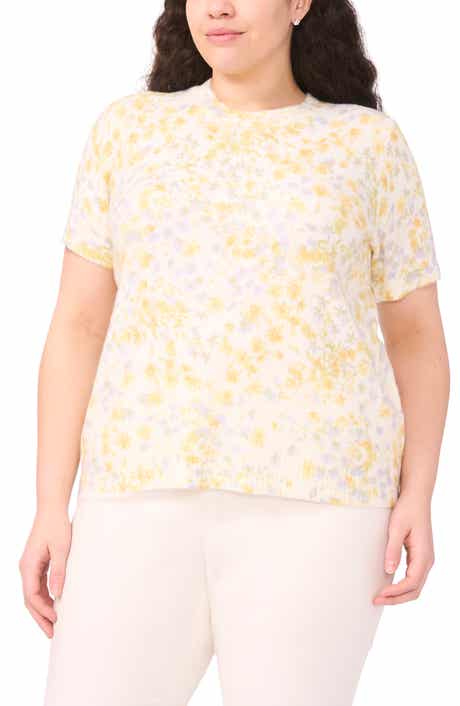 Floral Print Short Sleeve Sweater