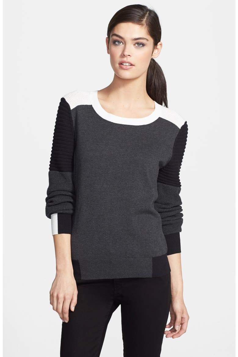 Colorblock Moto Sweater, Main, color, GREY MULTI COMBO