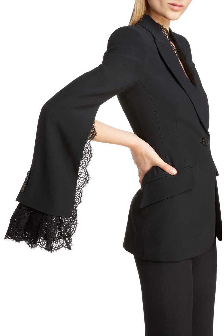 Alexander McQueen Lace Trim Blazer, Alternate, color, 1000 - BLACK