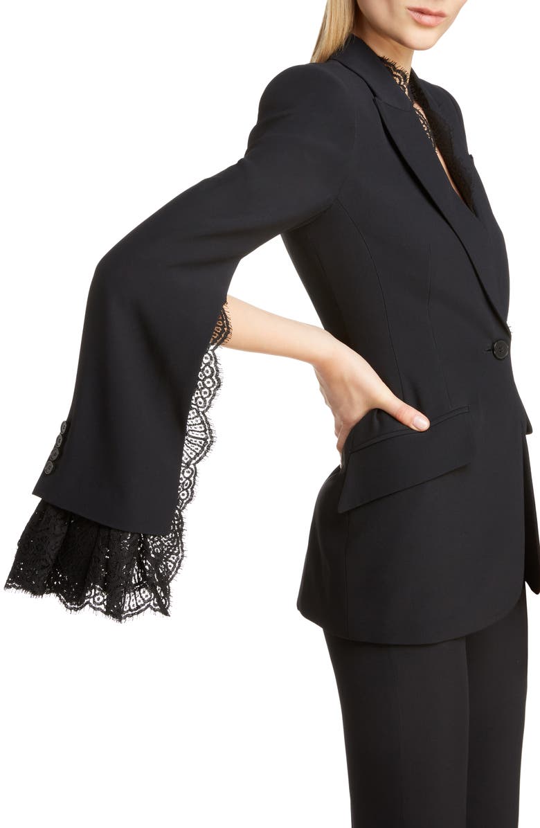 McQueen Alexander McQueen Lace Trim Blazer, Alternate, color, 