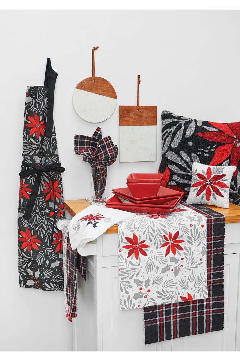 Black & Red Poinsettia 100% Cotton Christmas Apron, Alternate, color, Black