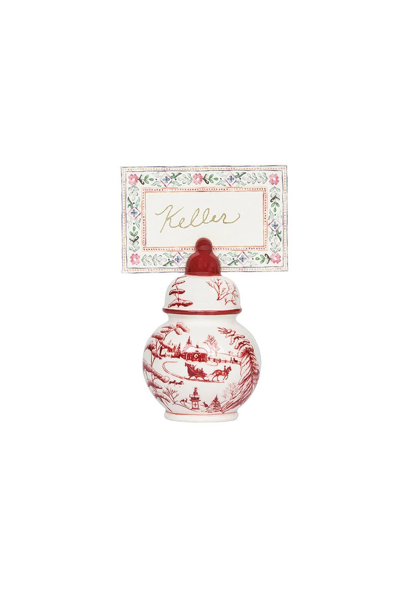 Country Estate Winter Frolic Set of 4 Place Card Holders, Alternate, color, RUBY