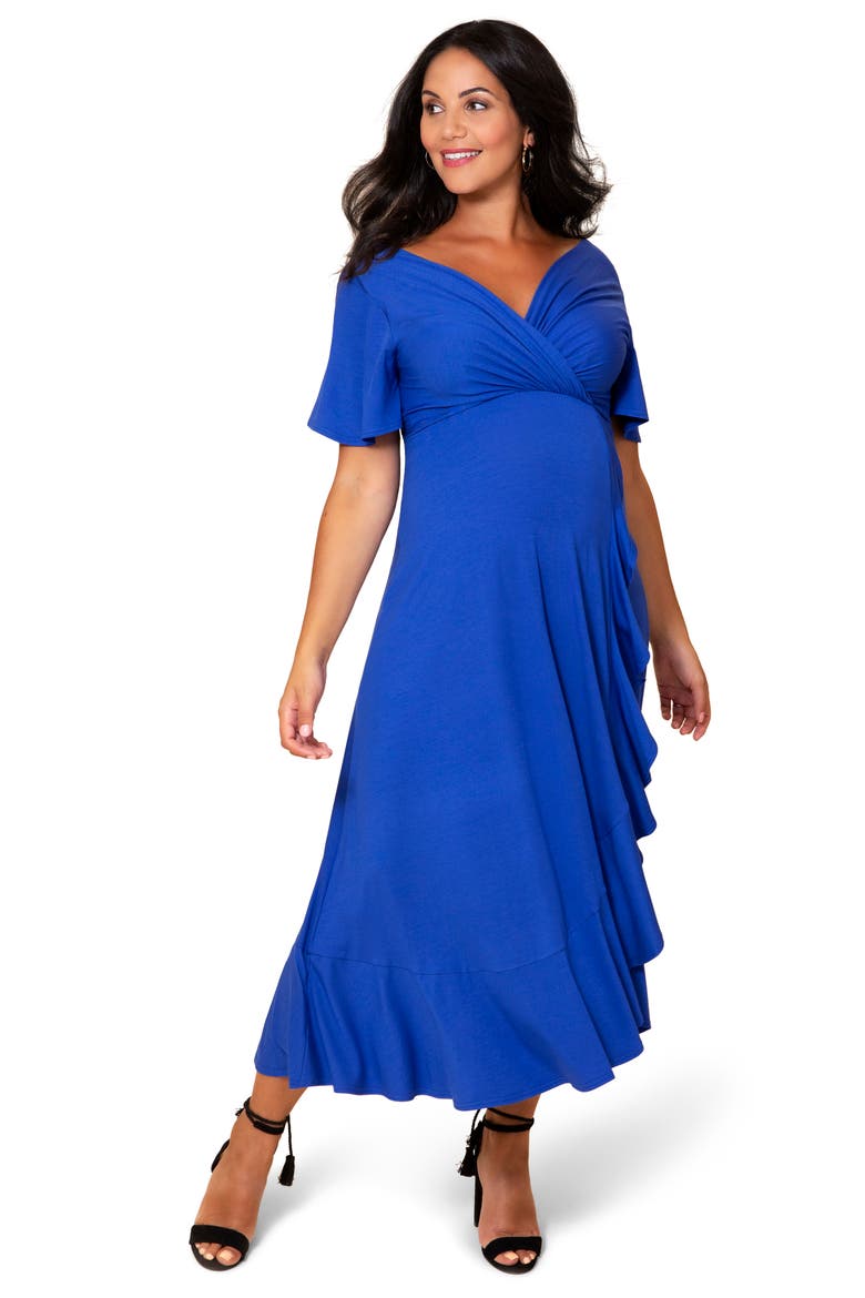 Waterfall Midi Maternity Dress, Alternate, color, BLUE