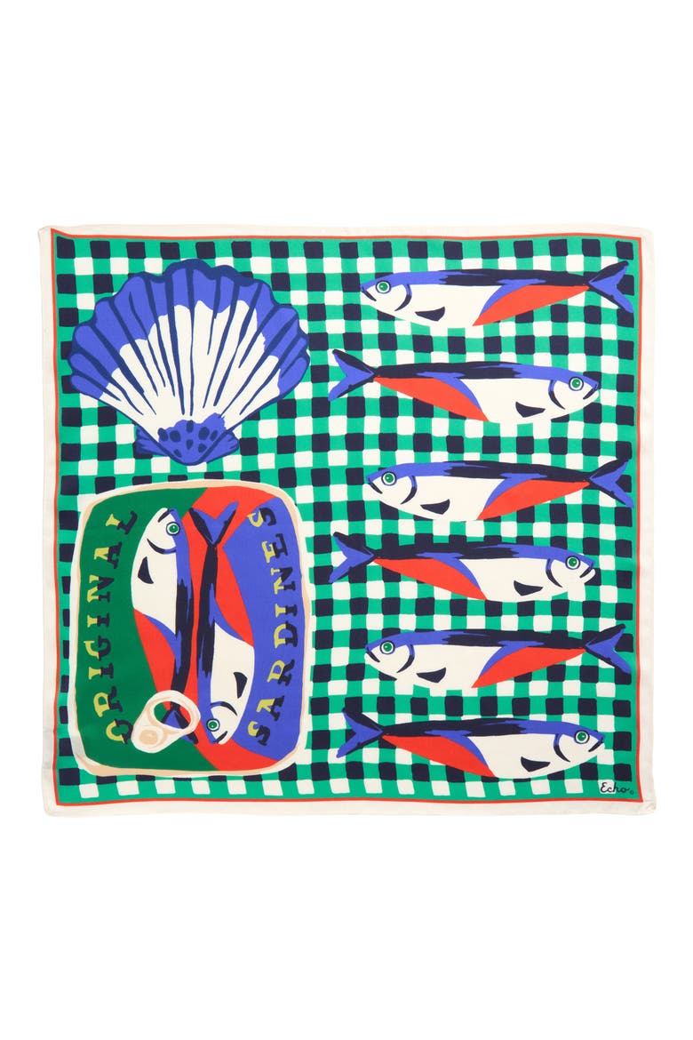 Tinned Fish Silk Bandana, Alternate, color, LEAF GREEN