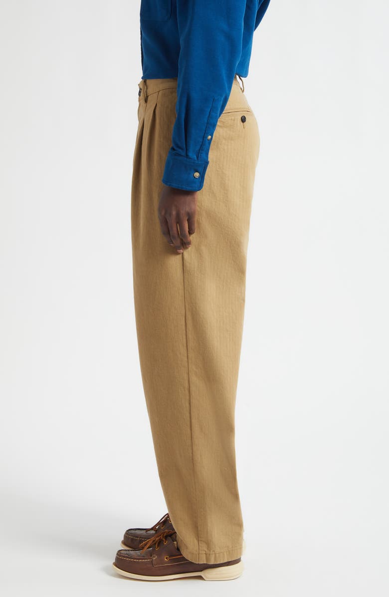 Noah Double Pleat Cotton Herringbone Pants, Alternate, color, Khaki