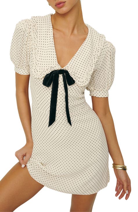 Reformation Sam Polka Dot Mini Dress black & top white Size 0