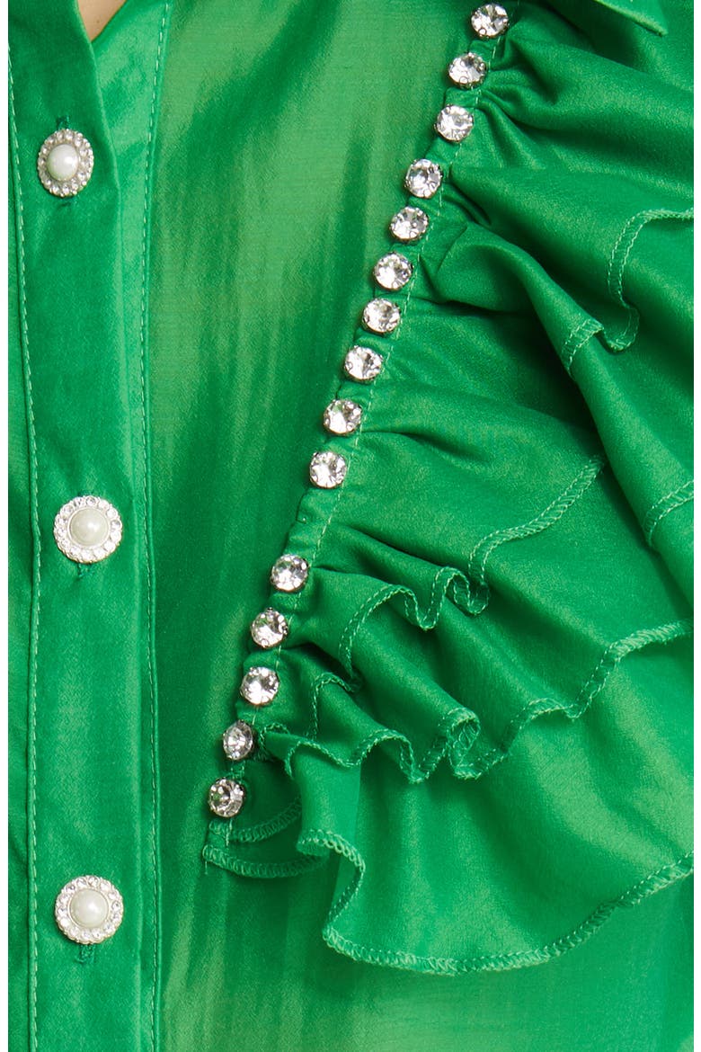 Holly Rhinestone Ruffle Button-Up Blouse, Alternate, color, BRIGHT GREEN