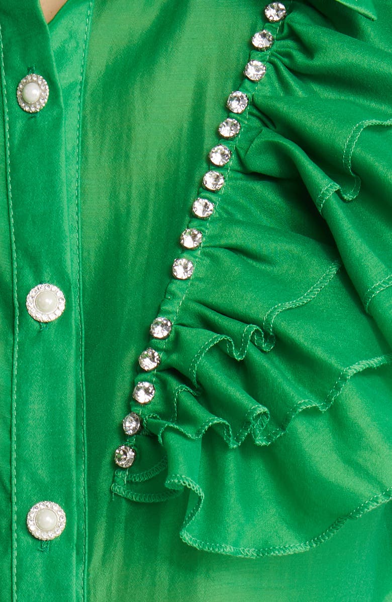 NIKKI LUND Holly Rhinestone Ruffle Button-Up Blouse, Alternate, color, Bright Green