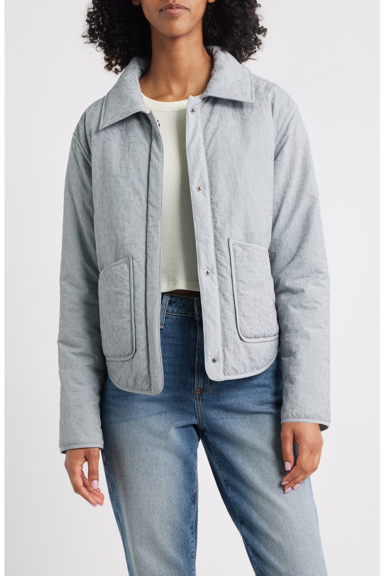Floral Puffer Shirt Jacket, Main, color, GREY FLOWER LOOP