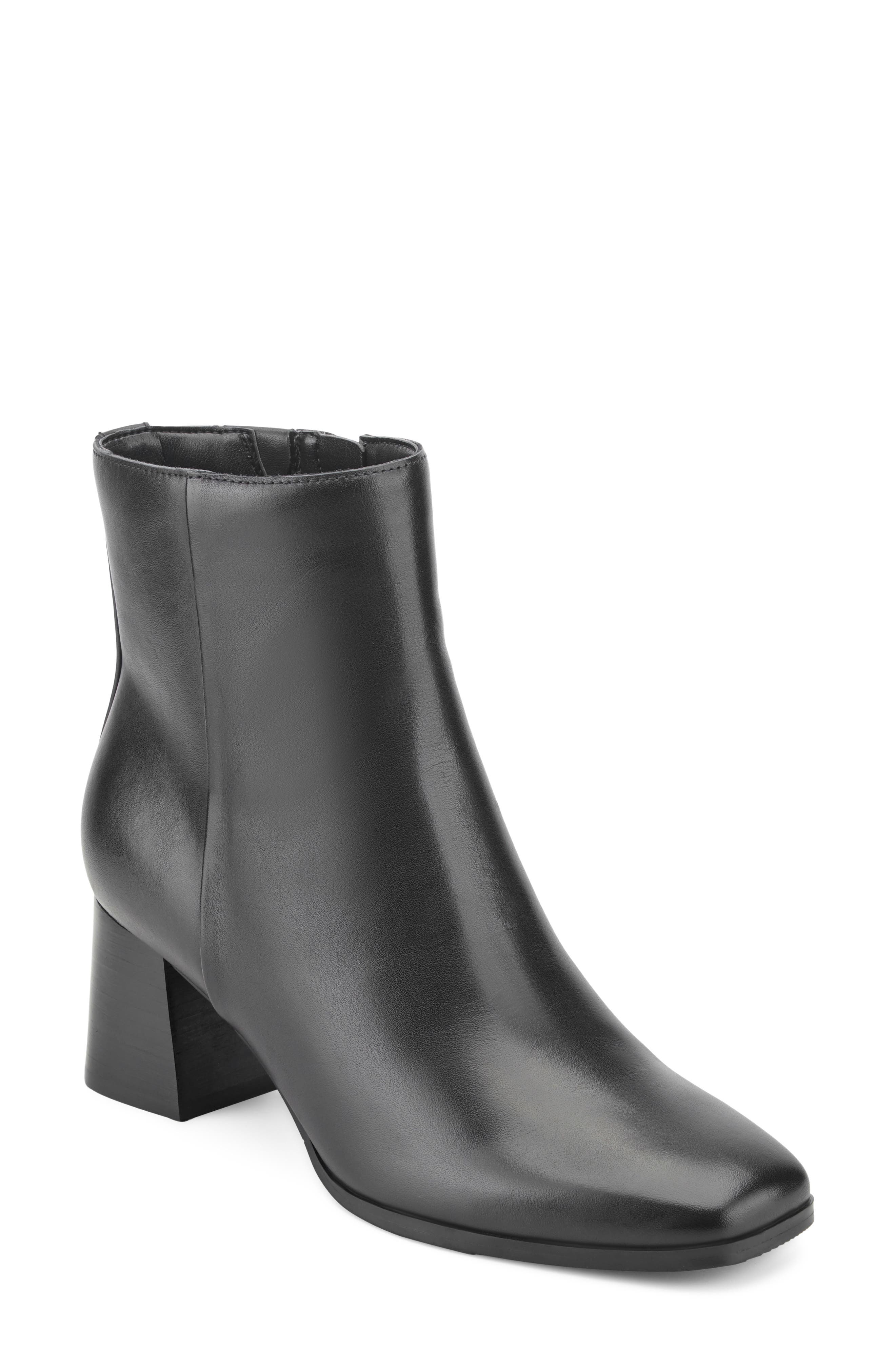 Aurore Leather Bootie, Main, color, BLACK