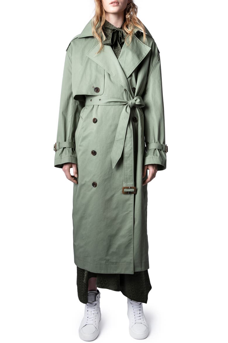 Kena Oversize Double Breasted Trench Coat, Main, color, TILLEUL