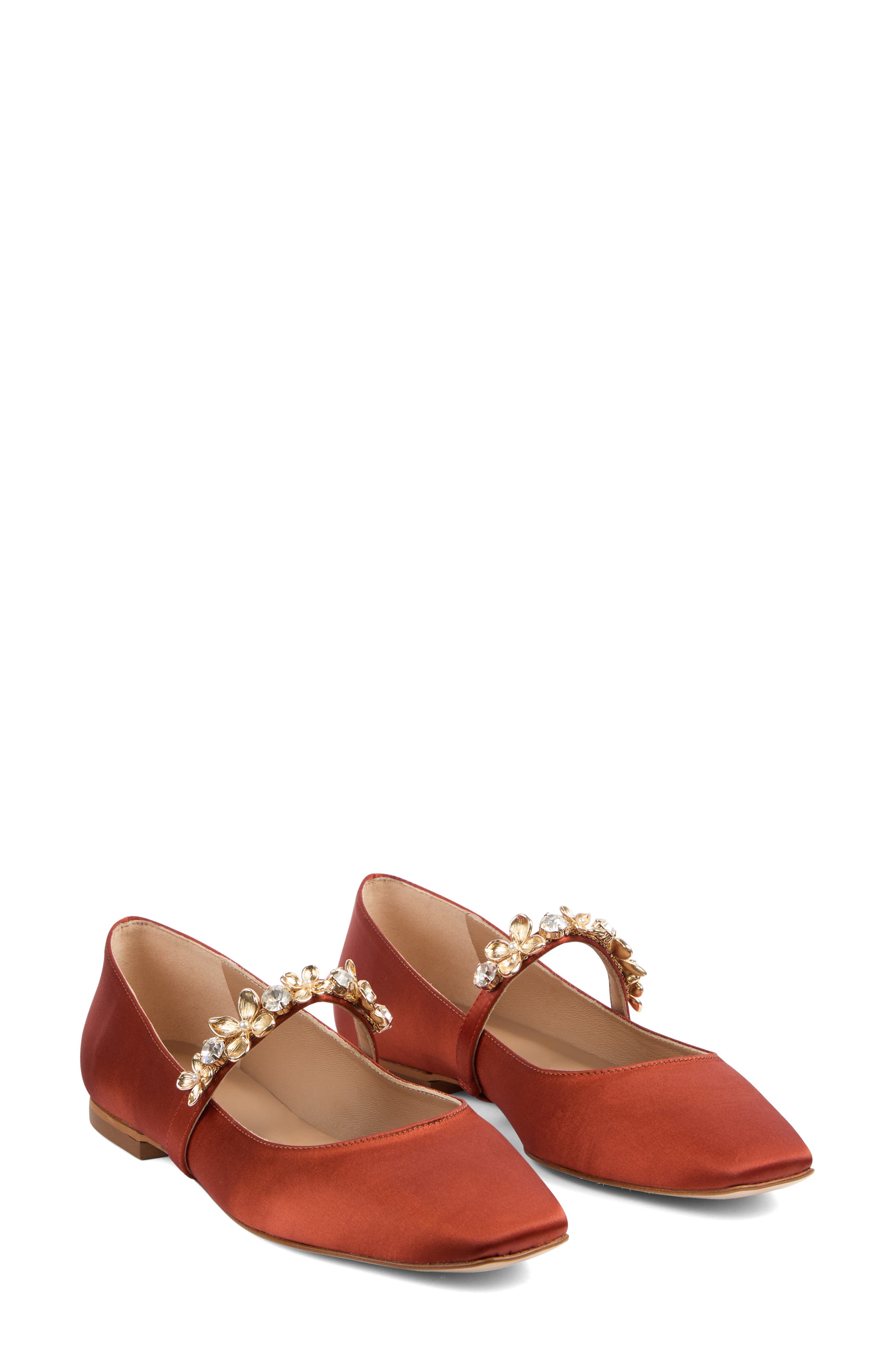 Amber Flower Trim Mary Jane Flat, Main, color, ORANGE