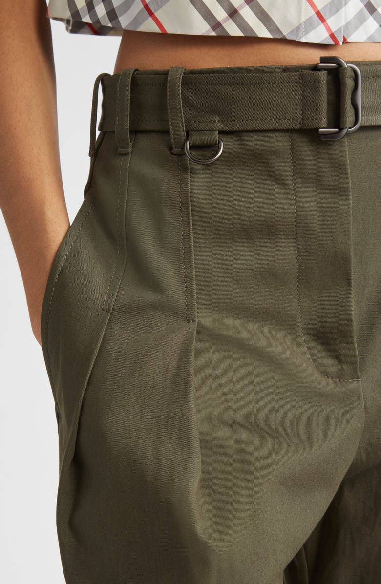 Burberry Cotton Gabardine Belted Pants, Alternate, color, Shale