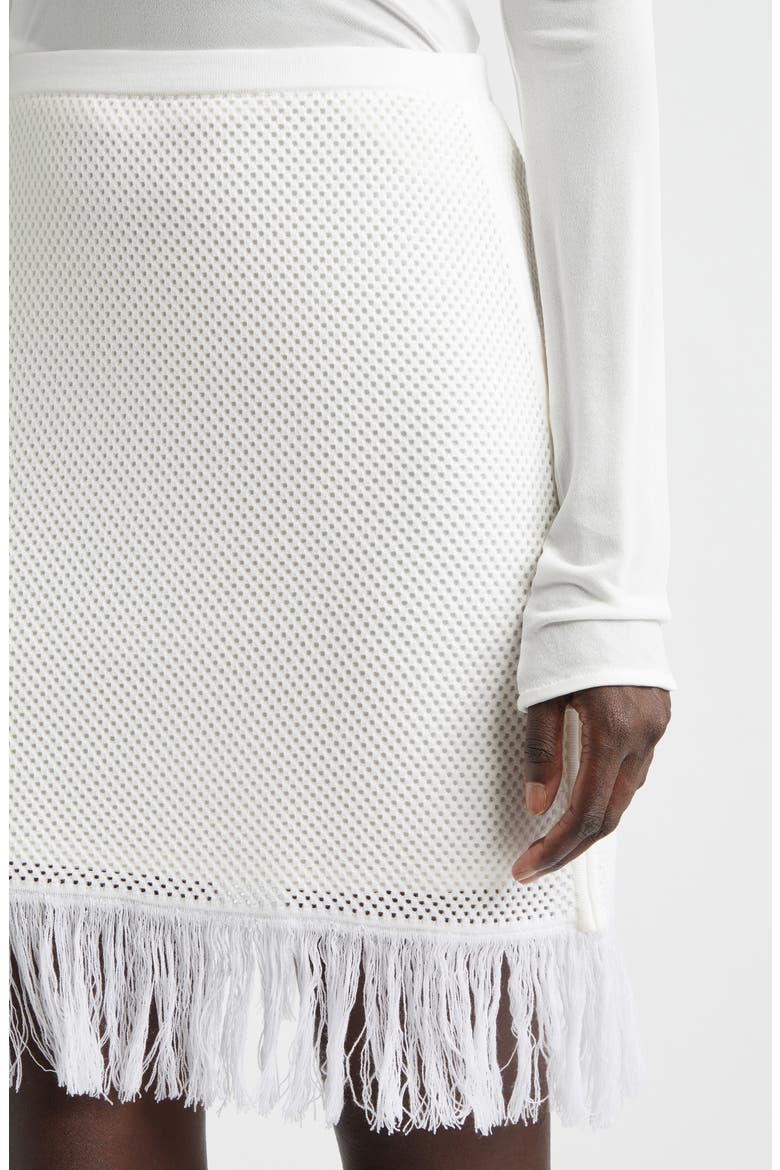 Open Knit Fringe Short Sleeve Virgin Wool Sweater Skirt, Alternate, color, WHITE
