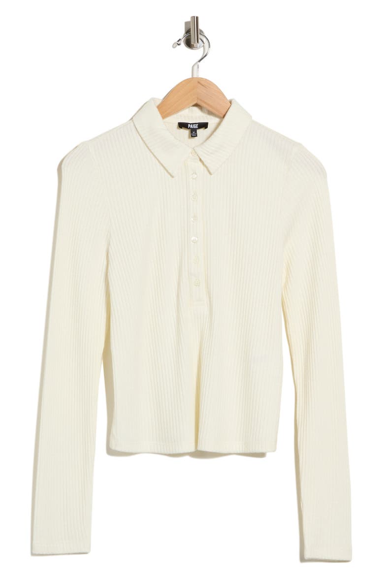 Eden Ribbed Long Sleeve Polo Top, Main, color, IVORY