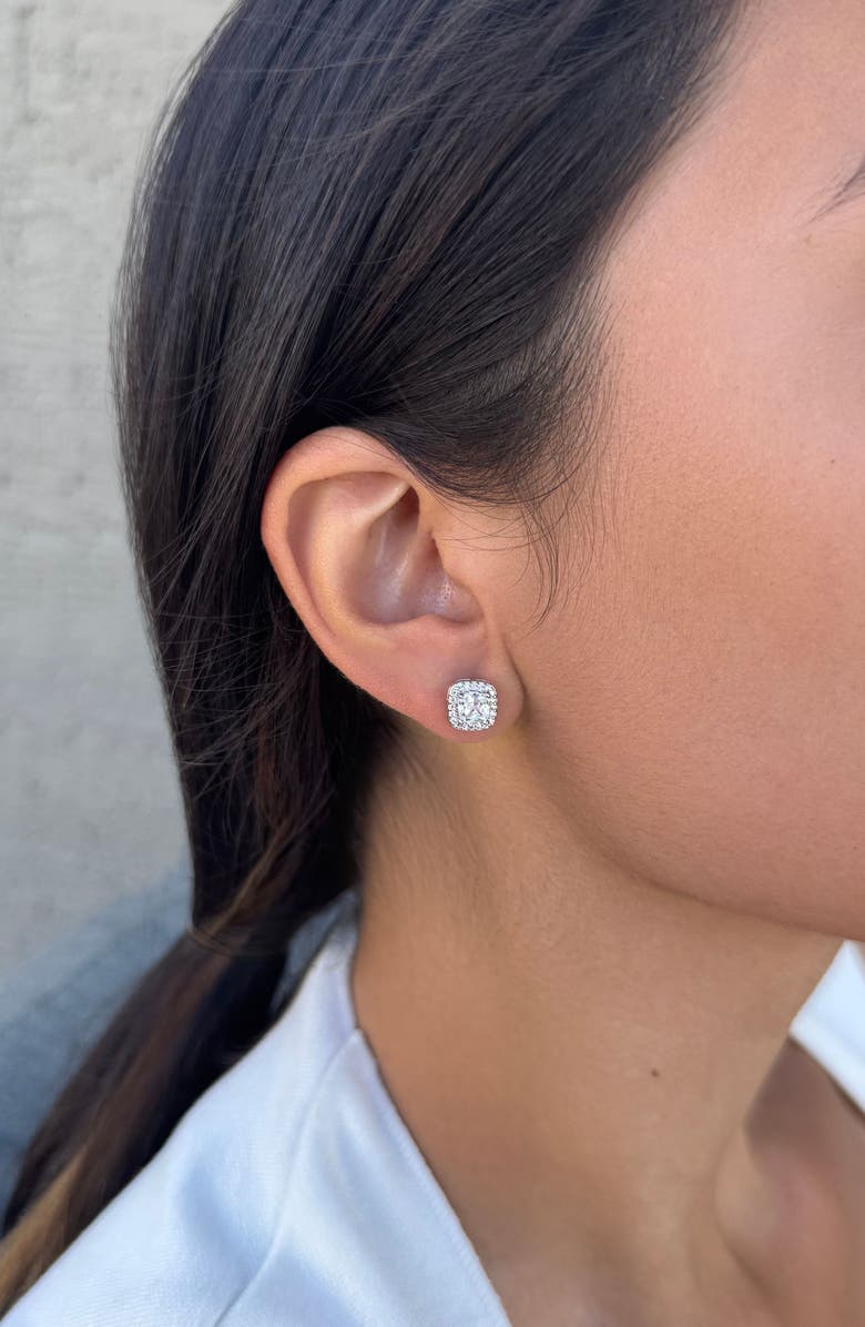 Adornia Cubic Zirconia Halo Cushion Stud Earrings, Alternate, color, Silver