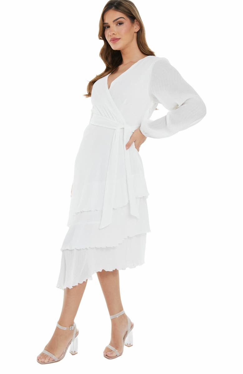 QUIZ Crinkle Chiffon Asymmetric Wrap Dress, Alternate, color, White
