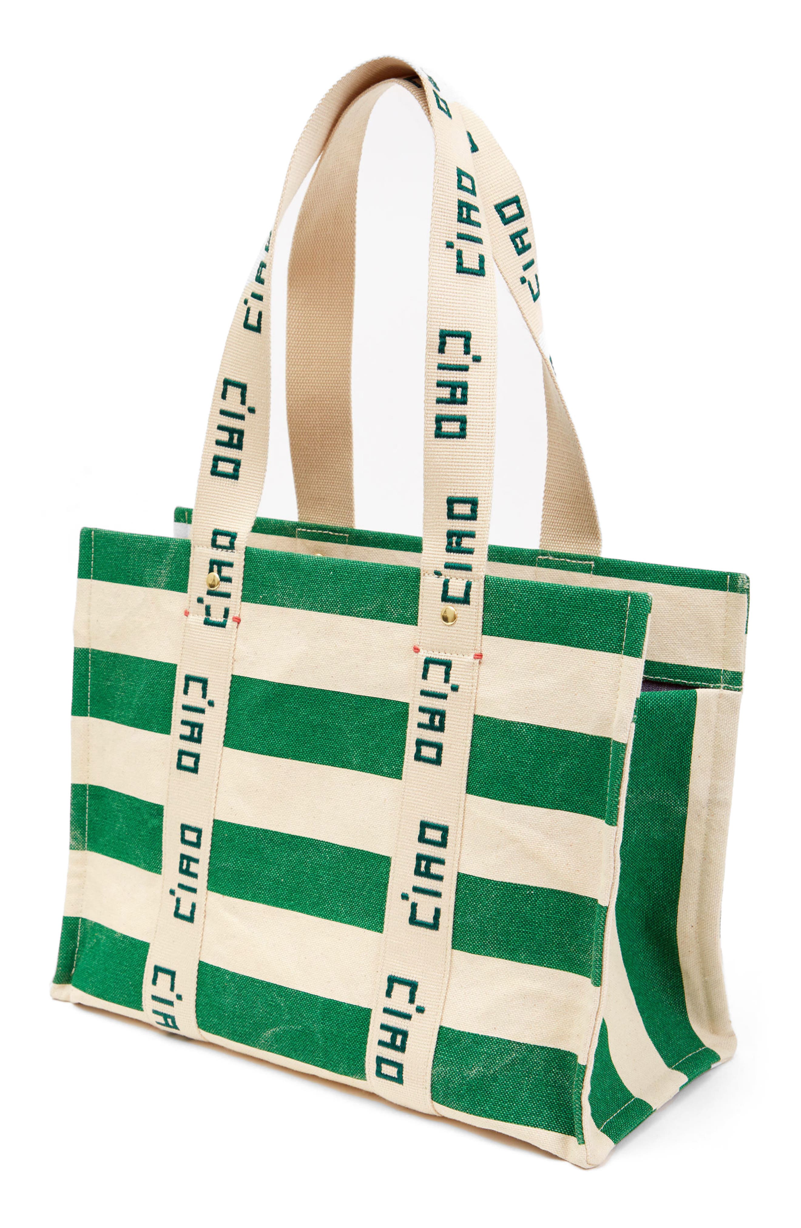 Clare V. Noemie Stripe Cotton Canvas Tote, Alternate, color, 