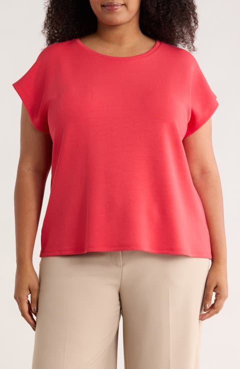 Cap Sleeve Scuba Knit T-Shirt (Plus)