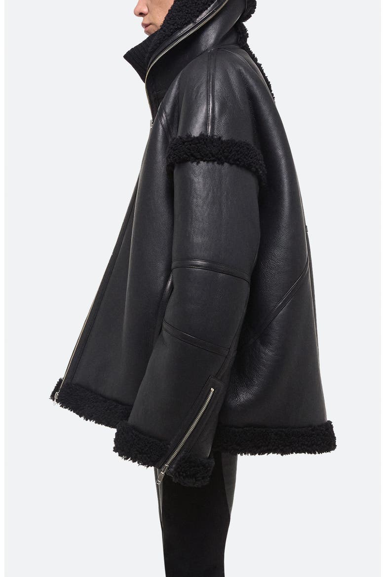 Apex Hooded Reversible Genuine Shearling & Leather Coat, Alternate, color, BLACK/ BLACK