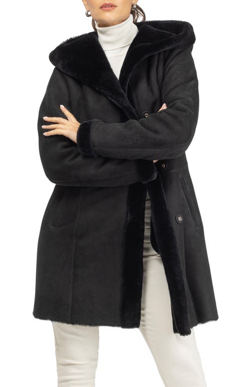 Gorski Merino Shearling Hooded Coat In Blue