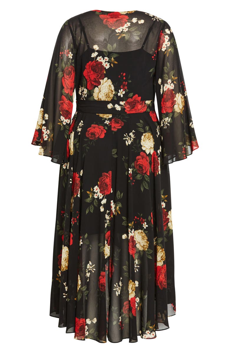 City Chic Julissa Floral Chiffon High-Low Dress, Alternate, color,