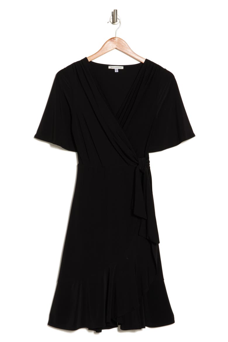 Flounce Faux Wrap Dress, Alternate, color, BLACK