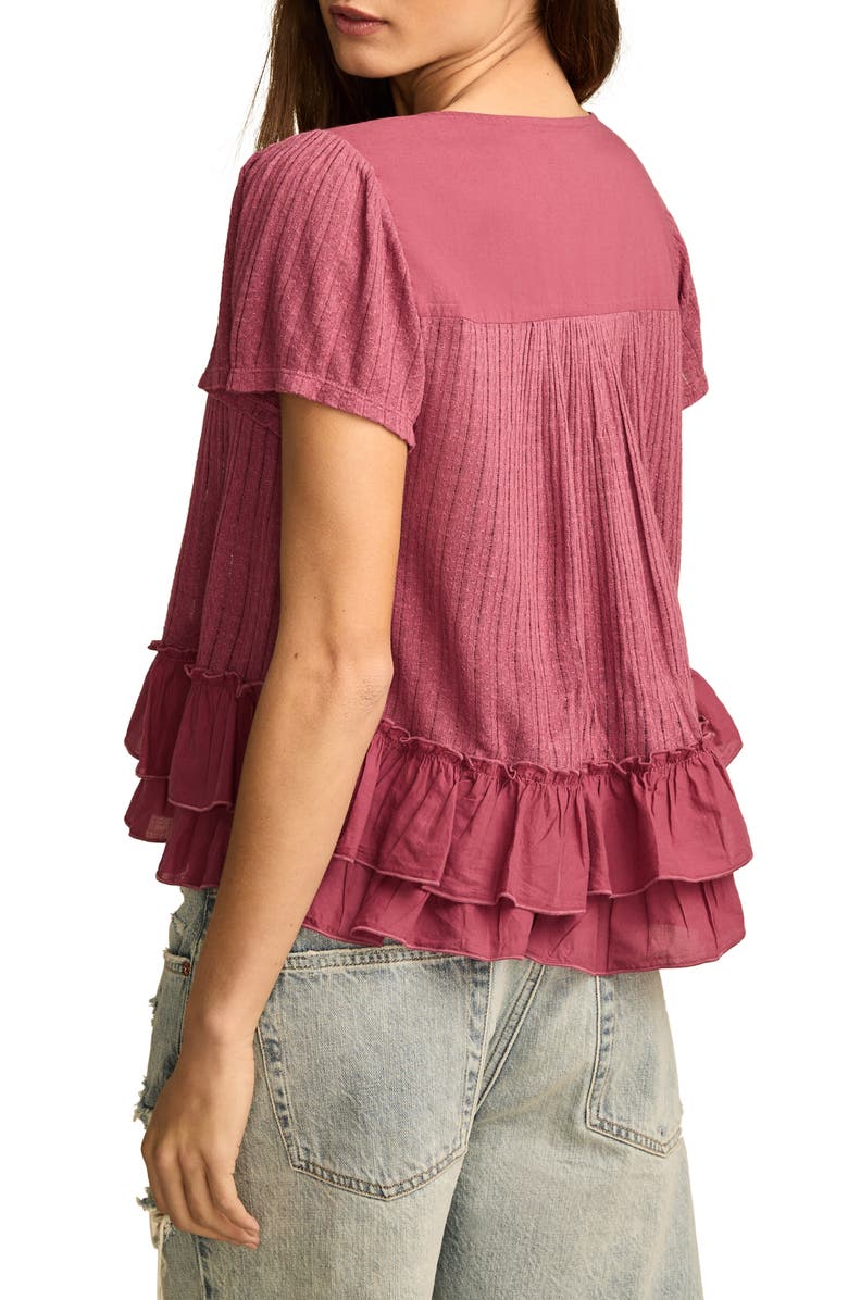 Lucky Brand Ruffle Short Sleeve Button-Up Top, Alternate, color, 