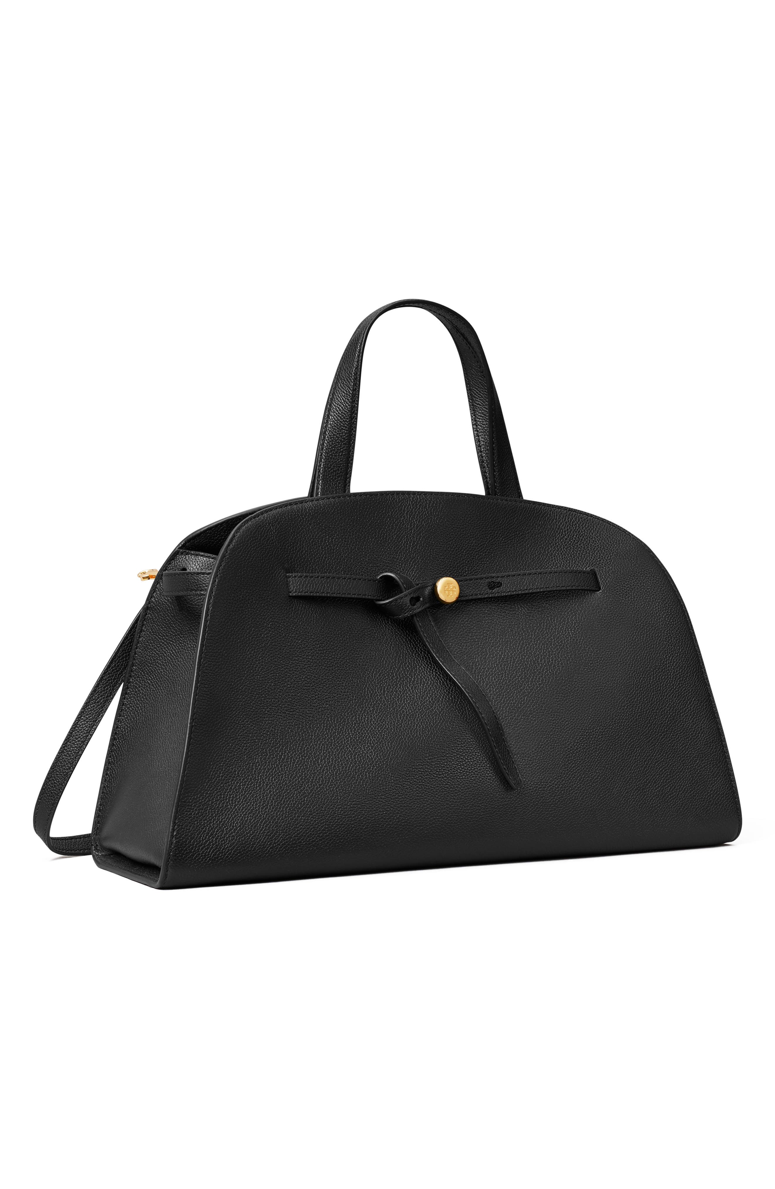 Romy Bauletto Leather Satchel, Alternate, color, BLACK