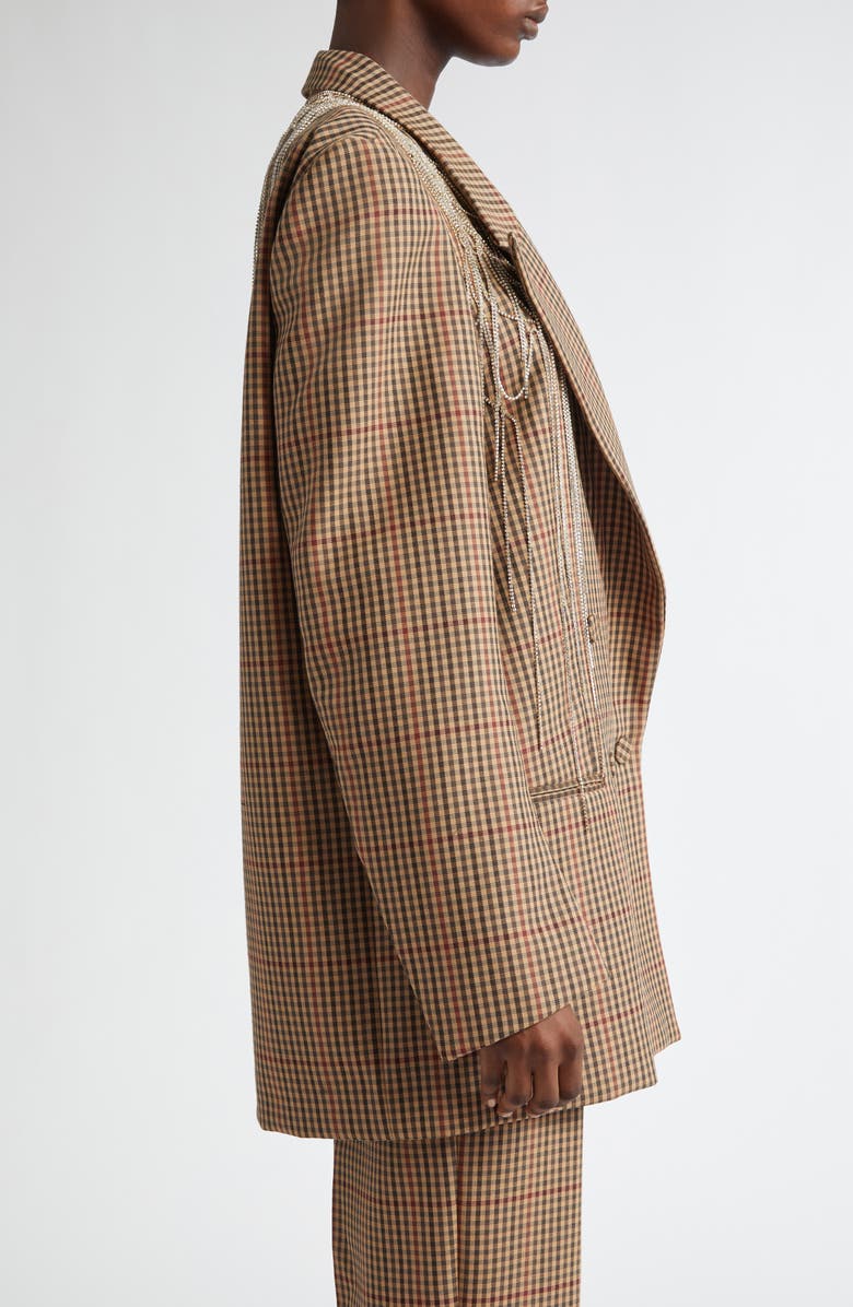 Dries Van Noten Blink Gingham Crystal Fringe Wool Blazer, Alternate, color, 