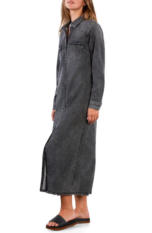 Wash Lab Denim Long Sleeve Denim Maxi Shirtdress In Gray