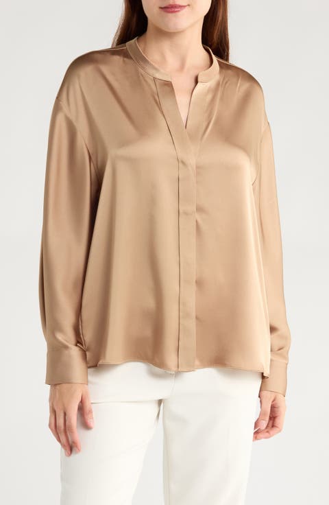 Long Sleeve Satin Button-Up Shirt