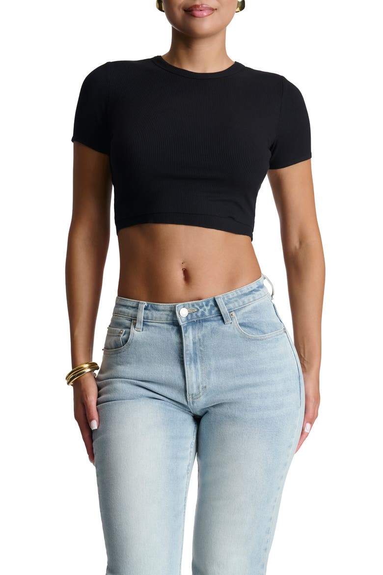 Micro Rib Crop Top, Main, color, BLACK