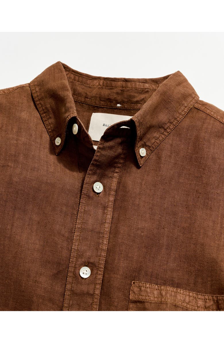 Billy Reid Tuscumbia Short Sleeve Linen Button-Down Shirt, Alternate, color, Oak Brown