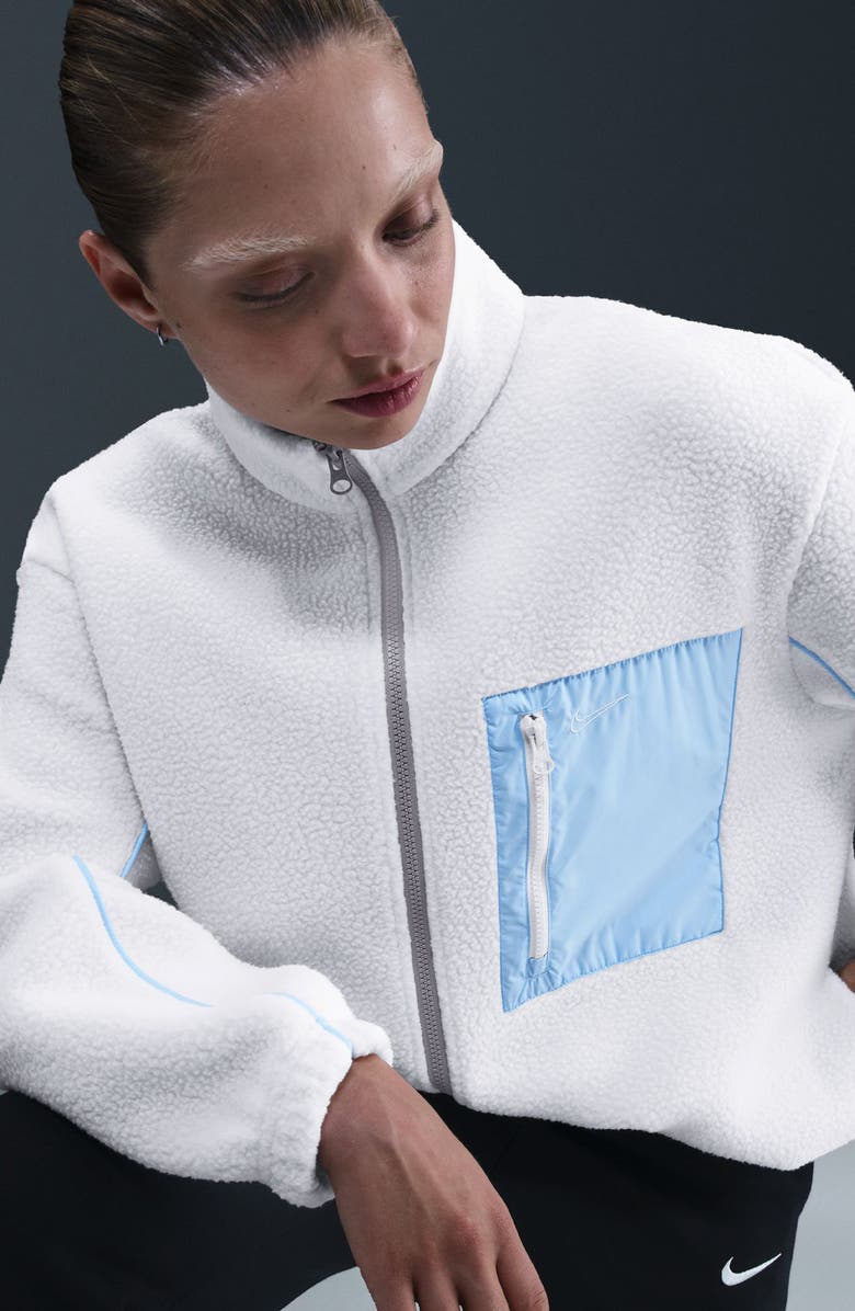 Nike Sportswear Textured Fleece Graphic Zip-Up Jacket, Alternate, color, Sail/ Celestine Blue/ Sail