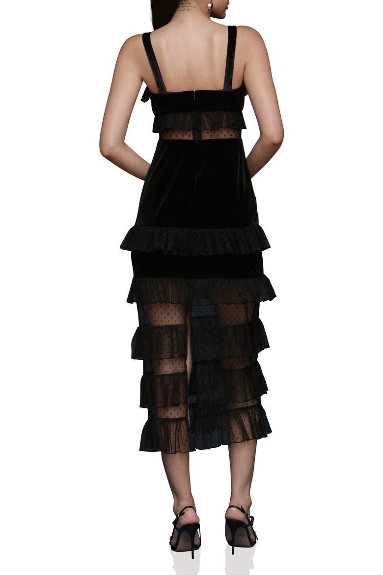 Tiered Ruffle Velvet Maxi Dress, Alternate, color, BLACK