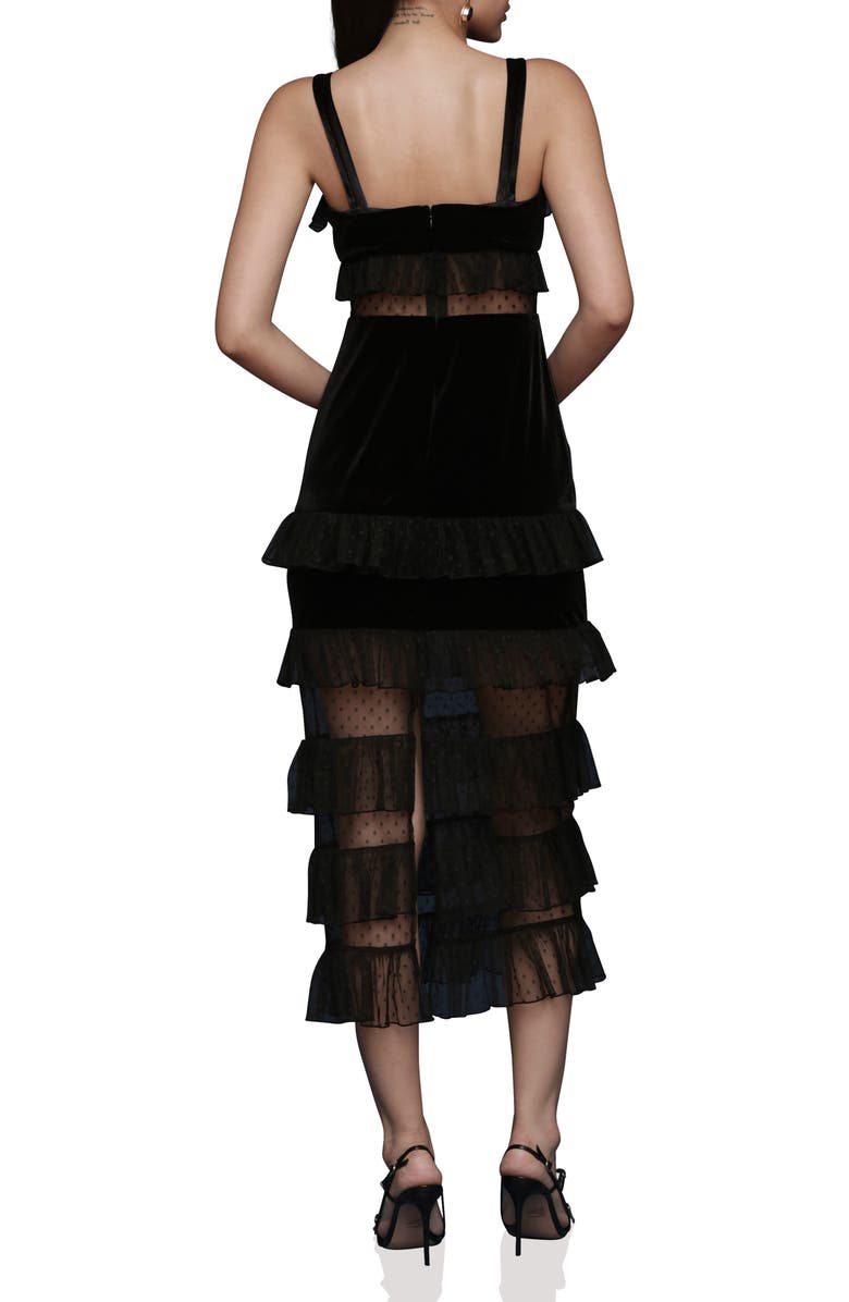 Avec Les Filles Tiered Ruffle Velvet Maxi Dress, Alternate, color, Black