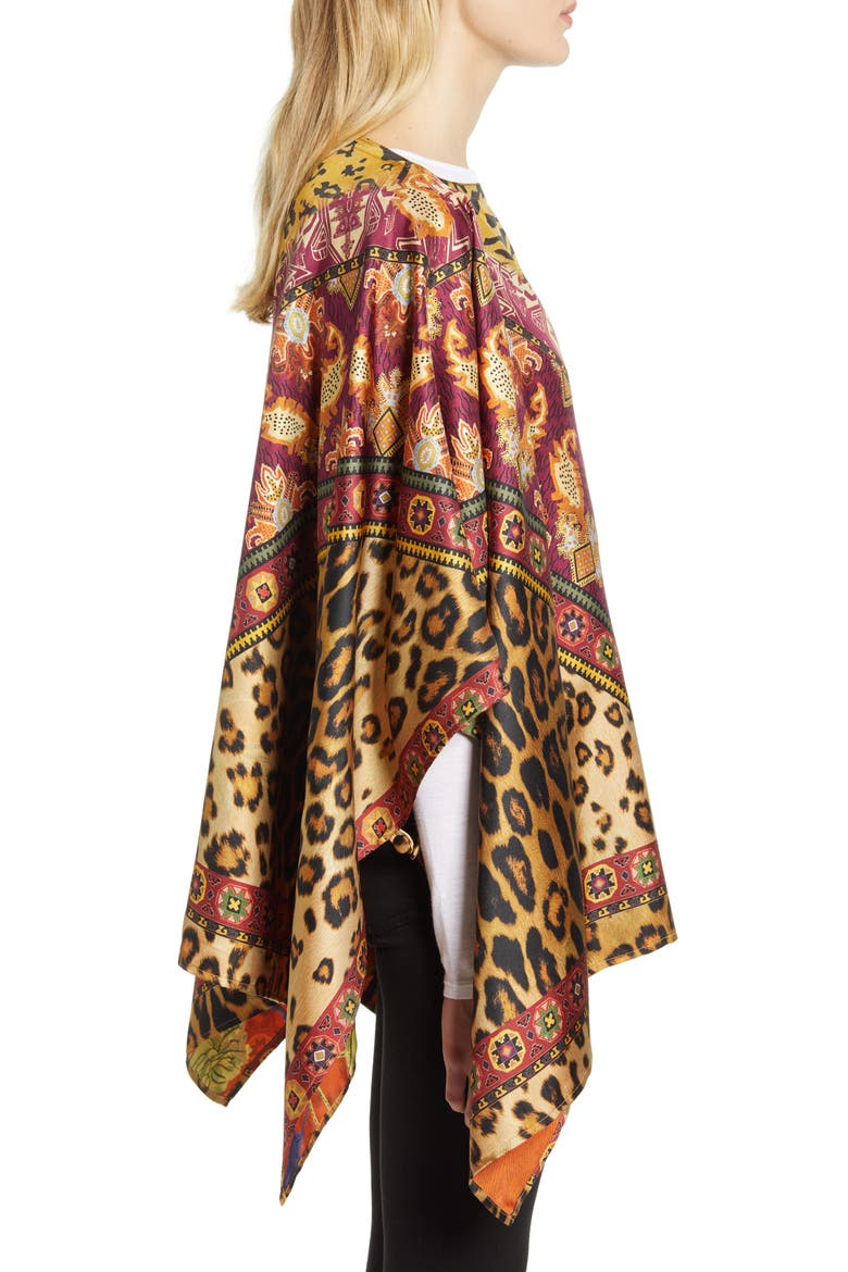 Leopard & Floral Reversible Silk Scarf, Alternate, color, MED BROWN MULTI