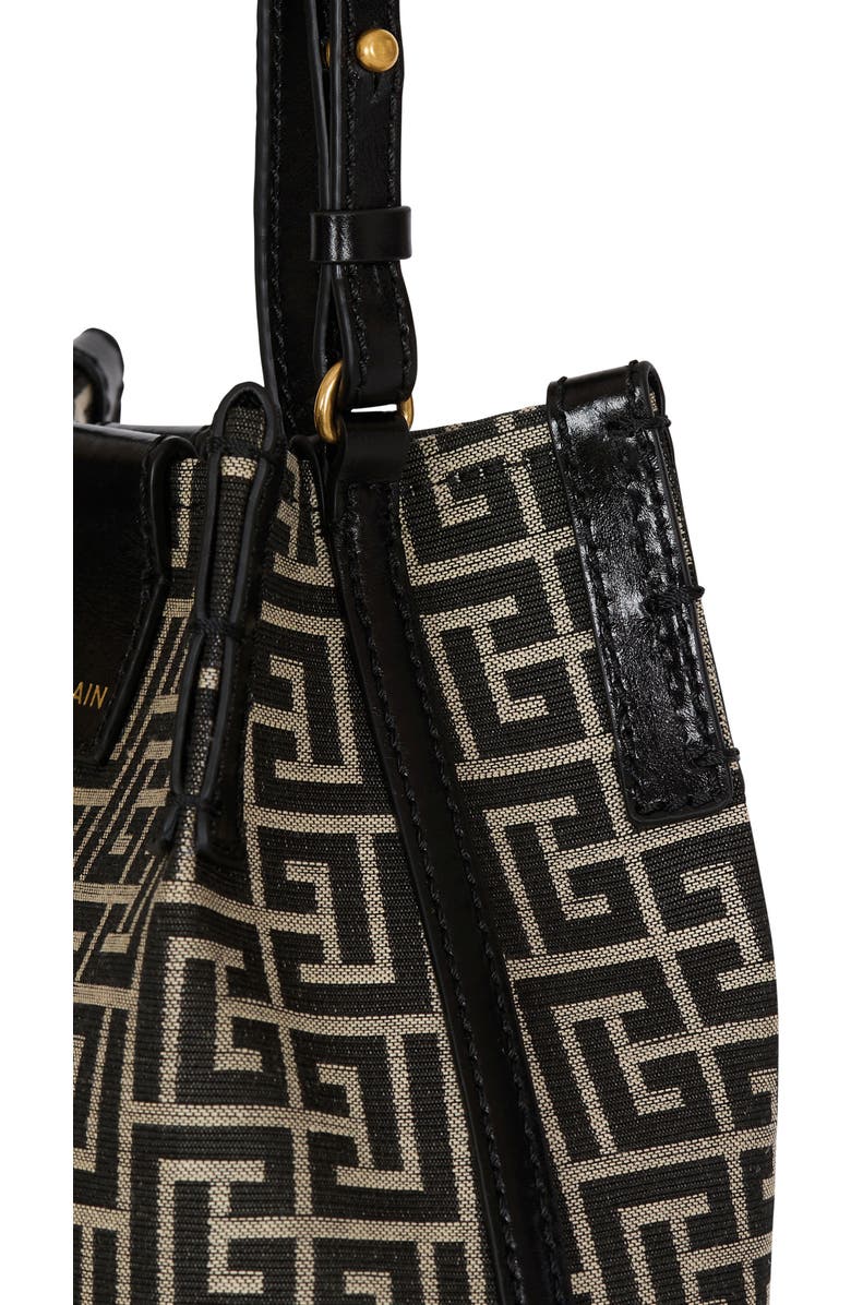 Balmain Release Bucket bag in jacquard and calfskin, Alternate, color, Black